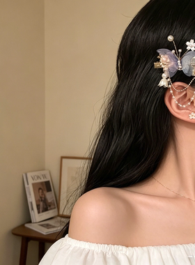 古风汉服紫色蝴蝶流苏侧边发夹