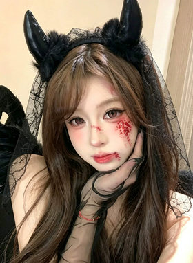 万圣节cos小恶魔角网纱发箍