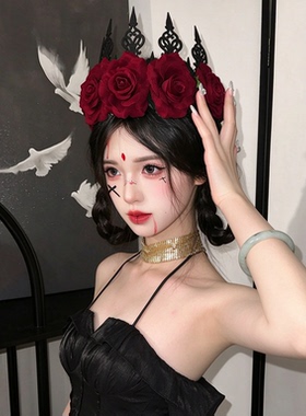 暗黑哥特玫瑰皇冠发饰万圣节