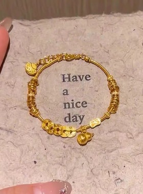 新中式国潮五帝钱手链女金色葫芦