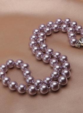 天然南洋珍珠项链女紫色贝珠正圆强光锁骨链送妈妈婆婆母亲节礼物