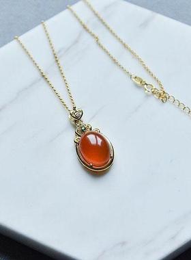 天然和田玉南红保山冰红玛瑙吊坠玉石项链时尚礼品女士锁骨链