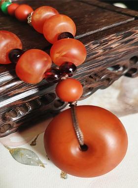 蜜蜡平安扣吊坠琥珀老蜜藏扣随型挂坠水滴编织绳毛衣项链挂件男女