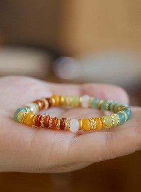 天然多巴胺天然石手链女药片彩虹