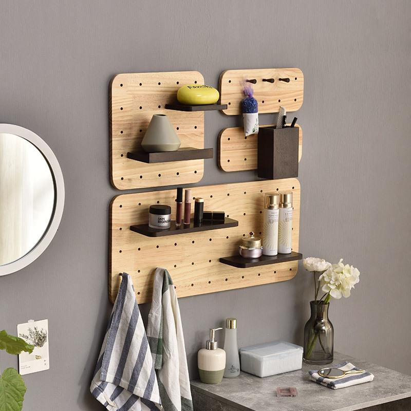 Jiayidong hole board Nordic solid wood wall partition kitchen wall storage decorative laminate wall shelf