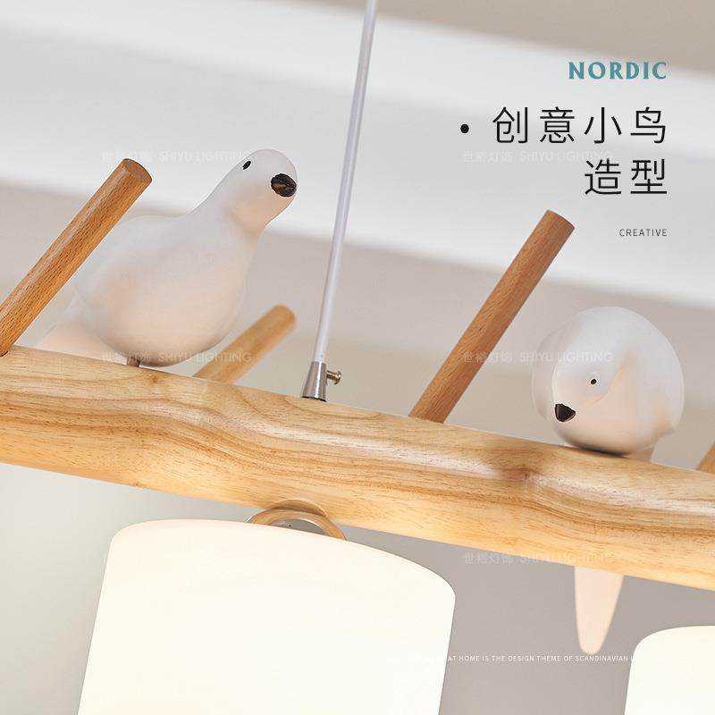北欧现代简约实木餐厅吊灯创意个性led小鸟吊灯日式原木灯饰吊灯,淘宝优惠券,粉丝福利购,淘宝优惠卷