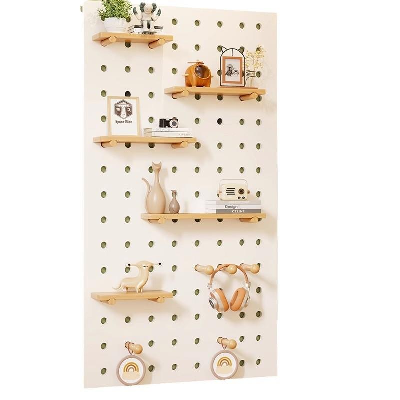 Solid wood hole board door back entrance wall storage rack children's desk background wall shape display rack hanging board partition