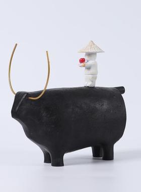 家居元逸自然新中式 客厅茶几童趣摆件系列潮玩牧童骑牛装饰摆件