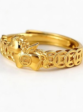 金色马上有钱戒指马年新款简约