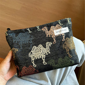 化妆包骆驼麻布包包女大容量高级感收纳放包包里小包包小众洗漱包