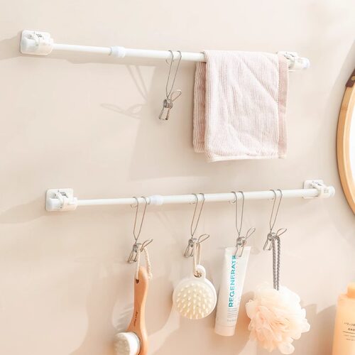 伸缩杆免打孔安装衣柜窗帘可调节穿杆浴帘门帘杆子半帘浴室晾衣柜 - 图2