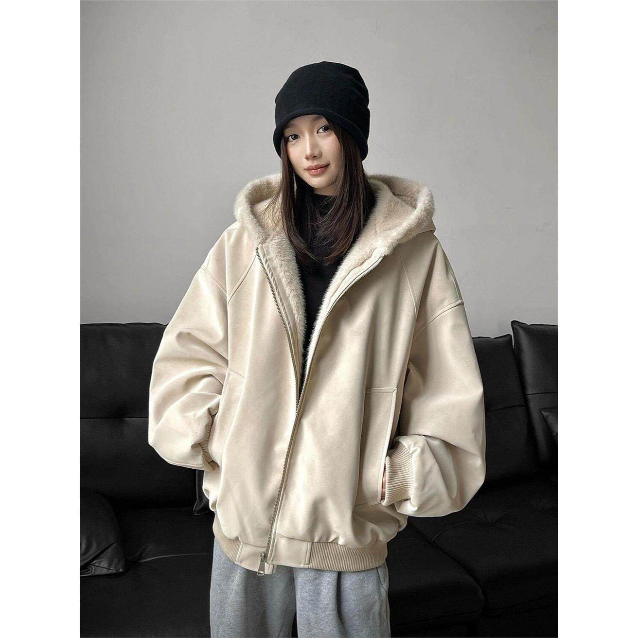 美式连帽座山雕皮衣外套棉服男女款冬季加绒加厚保暖毛领棉衣夹克,淘宝优惠券,粉丝福利购,淘宝优惠卷