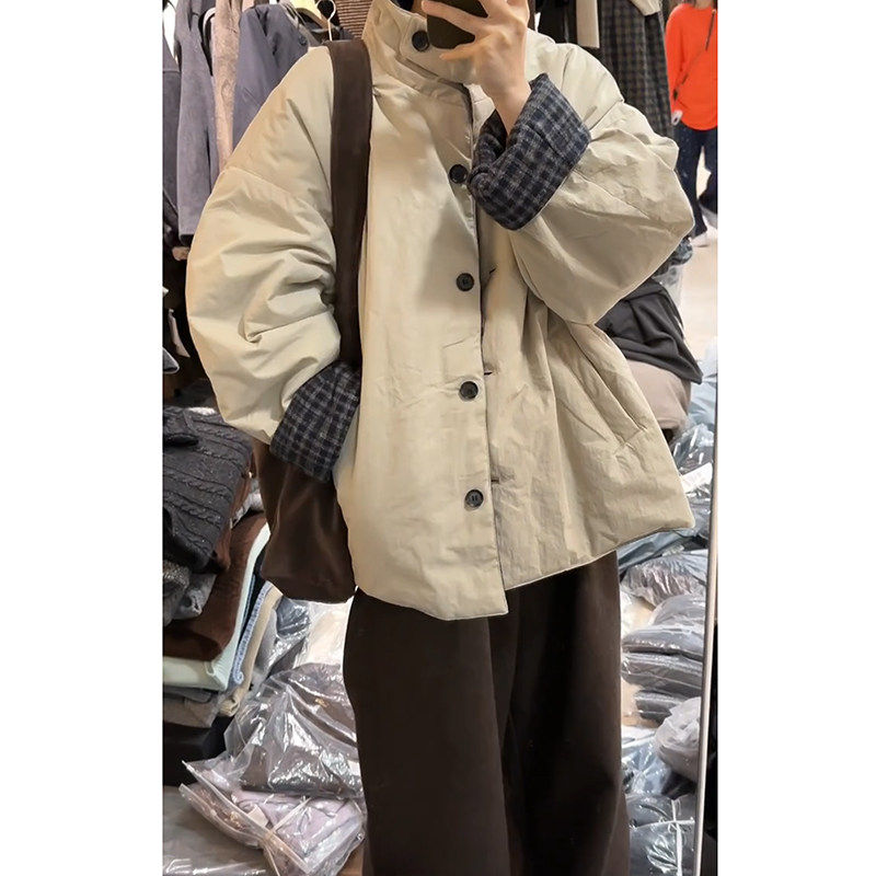 韩系格纹两面穿棉服女2024年新款冬季棉衣棉袄爆款潮保暖外套加厚,淘宝优惠券,粉丝福利购,淘宝优惠卷