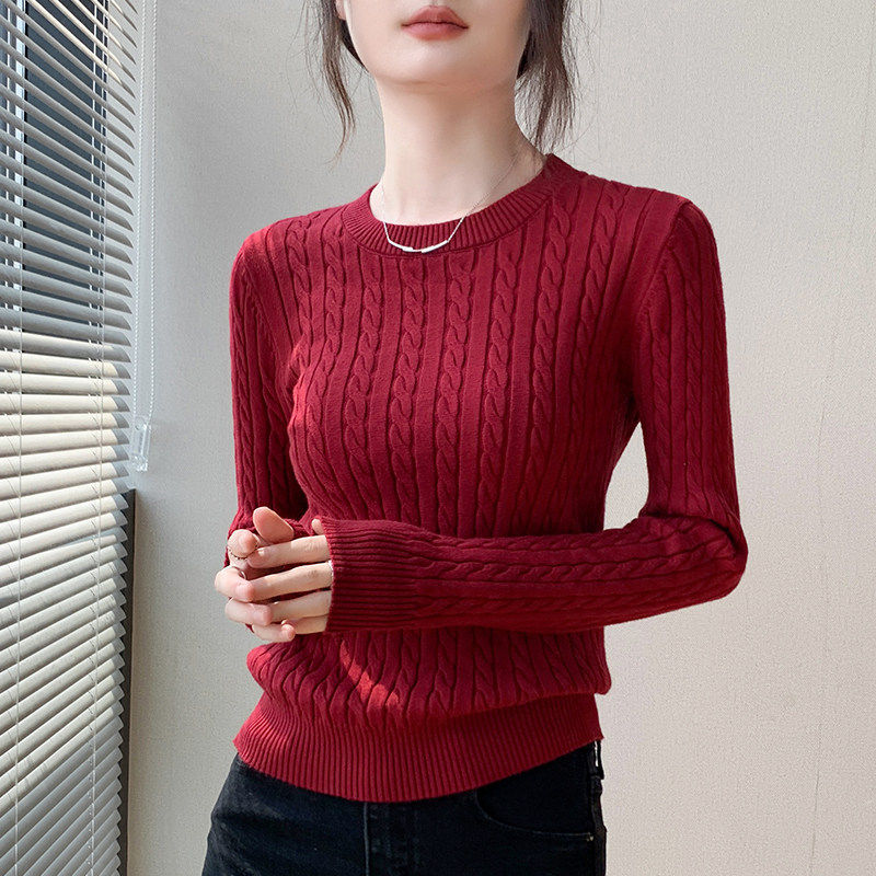 歌倍尚圆领绞花毛衣女2025秋冬款新款长袖修身灰色内搭针织打底衫,淘宝优惠券,粉丝福利购,淘宝优惠卷