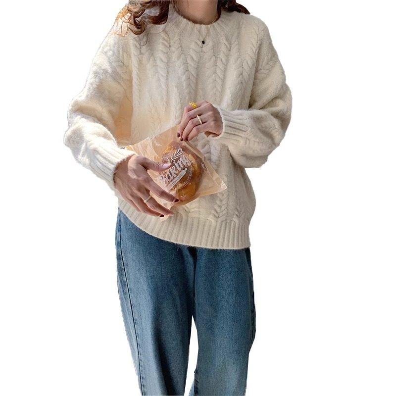 蓝色麻花毛衣女秋冬小个子宽松慵懒风内搭打底针织衫加厚圆领上衣,淘宝优惠券,粉丝福利购,淘宝优惠卷