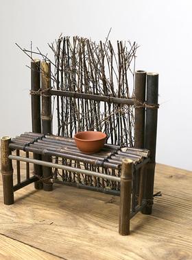 日料刺身摆盘装饰竹篱笆刺身拼盘餐厅紫竹酒店海鲜田园小屏风围栏