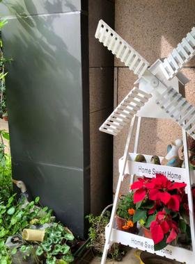 风车花架摆件实木头户外花园阳台庭院木质工艺品幼儿园落地式摆设