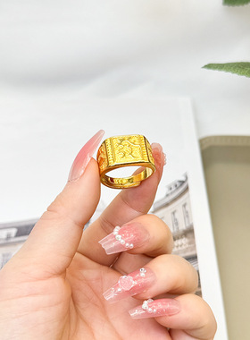 越南男士沙金戒指福发财奢华精工霸气龙腾戒活口可调节戒