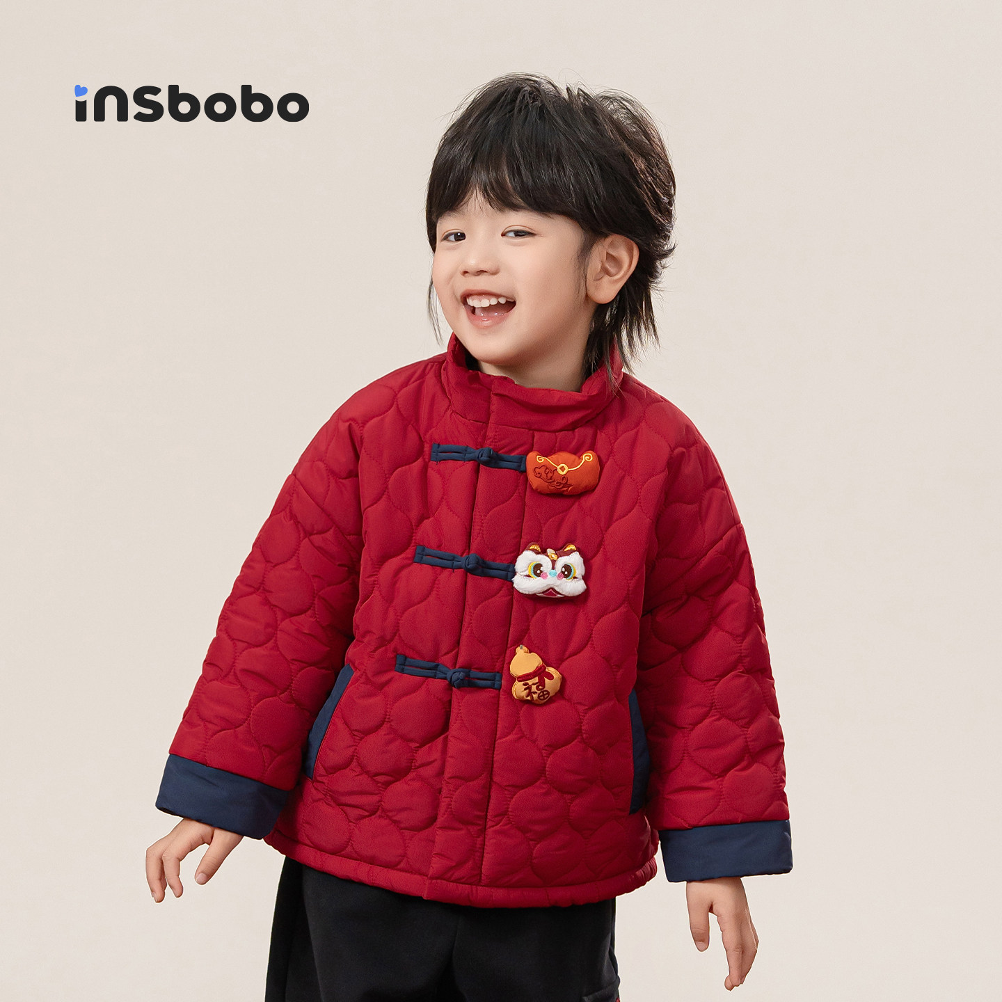 INSbobo童装儿童汉服外套女童红色拜年服男童夹棉上衣过年衣服冬,淘宝优惠券,粉丝福利购,淘宝优惠卷