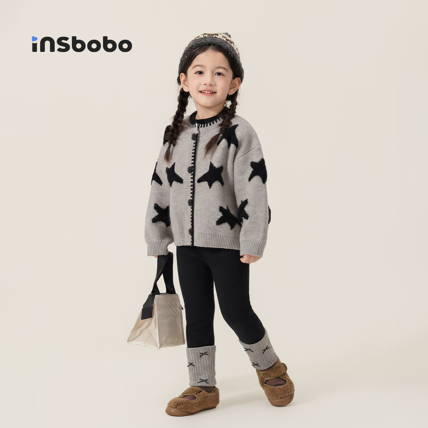 INSbobo童装女童冬装套装儿童开衫外套女孩加绒打底裤宝宝针织衫,淘宝优惠券,粉丝福利购,淘宝优惠卷