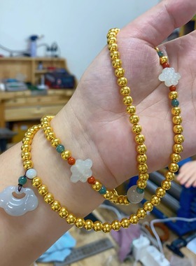 黄金包银项链新中式和田白玉项串