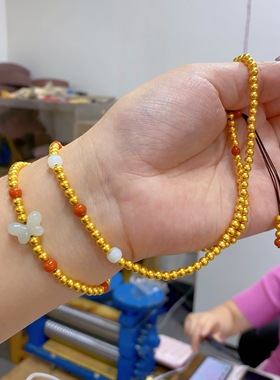 黄金包银白玉蝴蝶南红金包银项链