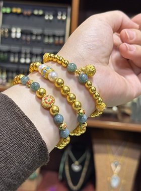 金包银圆珠手链吞金兽diy手串女珍珠混搭时尚简约送女友节日礼物