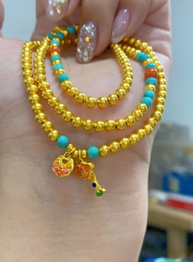 明星同款珐琅彩圆珠黄金包银项串