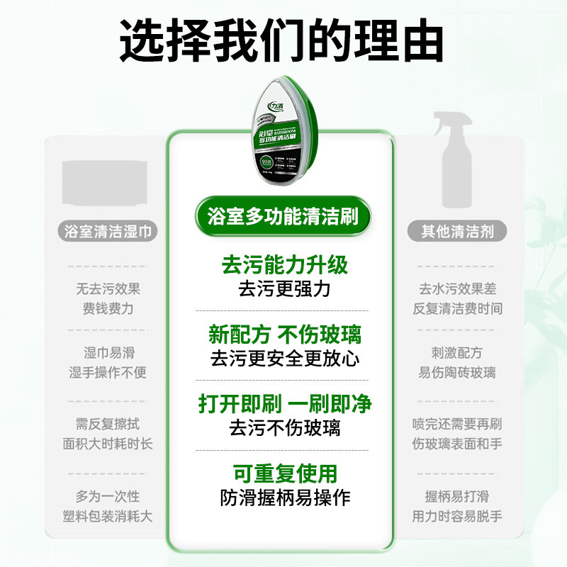 力清浴室多功能清洁刷玻璃水龙头洗手台去水渍水垢神器自带液体仓,淘宝优惠券,粉丝福利购,淘宝优惠卷