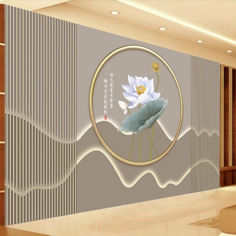 3d立体荷花墙布卧室沙发茶室背景墙纸理疗中医养生馆壁纸客厅壁画,淘宝优惠券,粉丝福利购,淘宝优惠卷