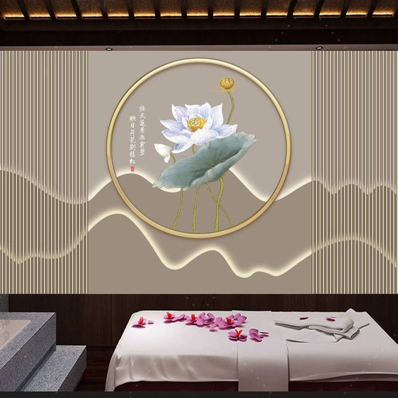 3d立体荷花墙布卧室沙发茶室背景墙纸理疗中医养生馆壁纸客厅壁画,淘宝优惠券,粉丝福利购,淘宝优惠卷