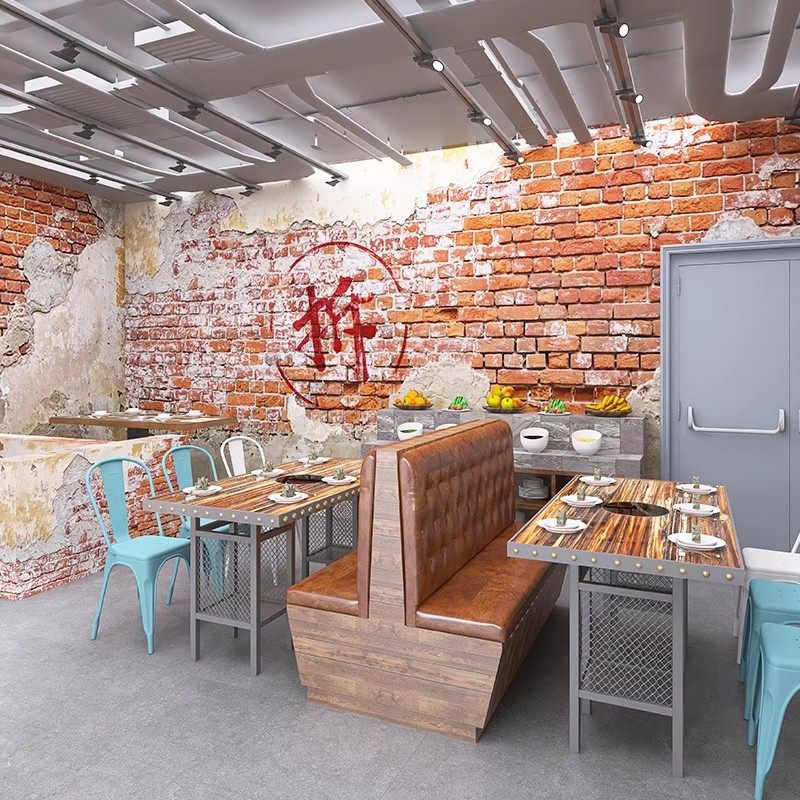 复古工业破烂水泥砖壁画餐厅奶茶店墙布网红打卡棋牌室背景墙壁纸,淘宝优惠券,粉丝福利购,淘宝优惠卷