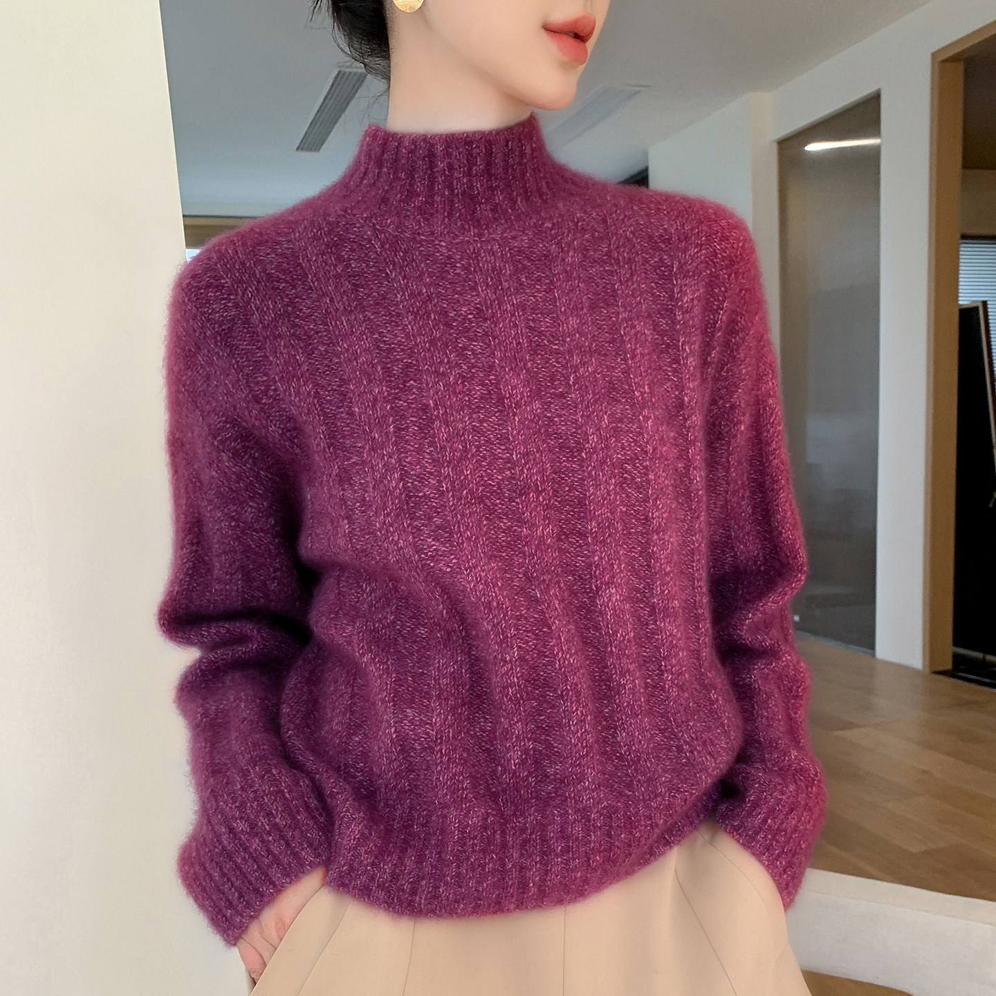 康宝来丝山羊绒衫女半高领加厚宽松时尚针织衫秋冬新款毛衣上衣,淘宝优惠券,粉丝福利购,淘宝优惠卷