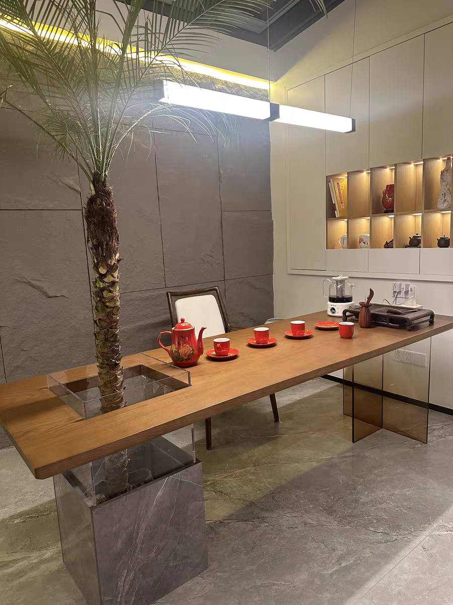 侘寂风客厅实木茶桌椅组合创意简约茶台盆栽茶几办公室大板会客桌,淘宝优惠券,粉丝福利购,淘宝优惠卷