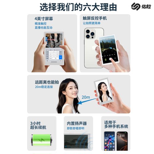 佑粒可触屏触摸投屏器反控手机磁吸自拍屏变焦缩放后置自拍神器有声同屏拍照视频同屏器旅游MagSafe - 图0