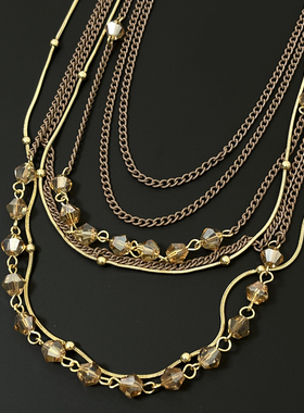 Vintage古着 Coffee gold multi-layer beaded necklace项链