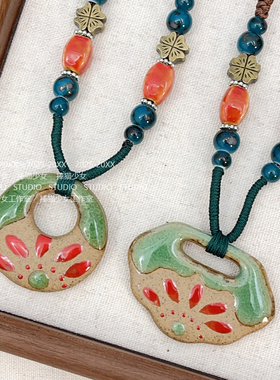 捧猫家-民族风陶瓷荷花项链