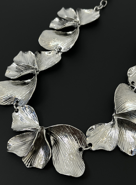Vintage古着 Silver metal petal necklace项链