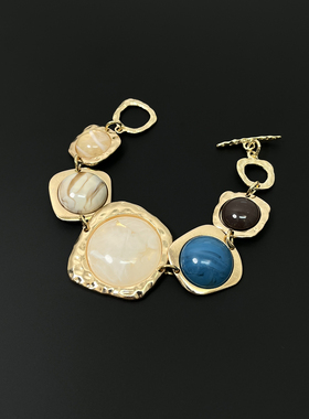 Vintage古着 Color geometric resin gold bracelet手链