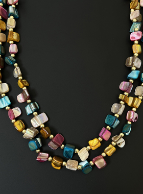 Vintage古着 Bohemian colored shell beaded necklace项链