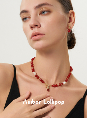 Amber Lollipop红玛瑙宝石项链女款轻奢高级感本命年颈链圣诞礼物