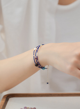 天然青金石链新中式彩色串珠高级