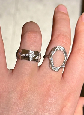 简约环星镂空椭圆清冷感银色戒指