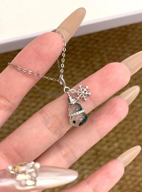 清冷感冰透晕染葫芦小雪人项链