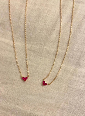 爆闪mini玫粉色爱心几何吊坠项链