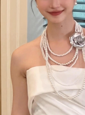 美神降临法式多层叠戴仿珍珠项链