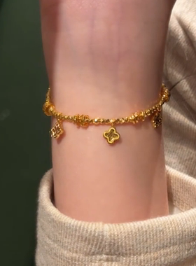 碎金子古法盘缠四叶草手链女精致