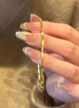古法爆闪金色方糖细手链轻奢气质