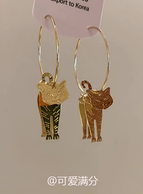 古埃及灵动做旧金色猫咪耳圈独特
