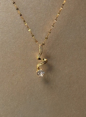 不规则金色仿闪钻波浪项链女精致